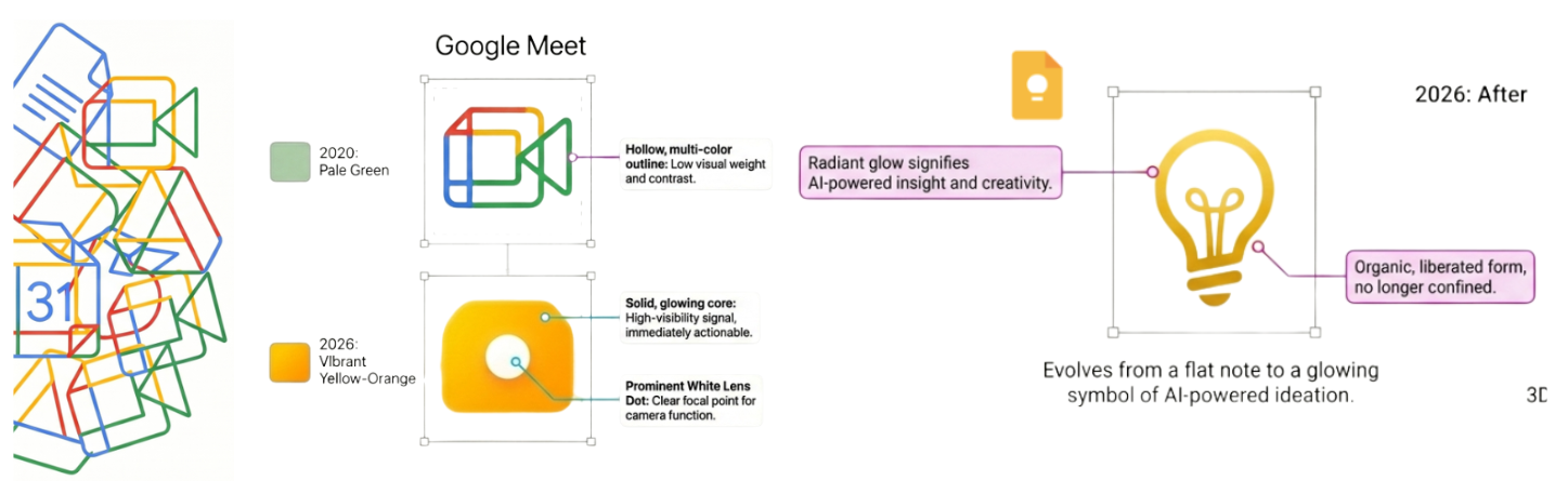Google 2026 new icon design showing per-app gradient color identity